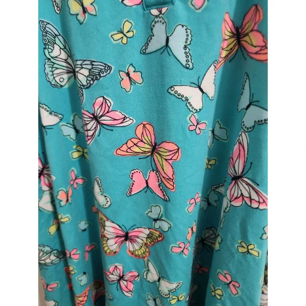 Wonder Nation Girls Teal Butterfly Print Sleeveless Polo Dress Size M 7-8